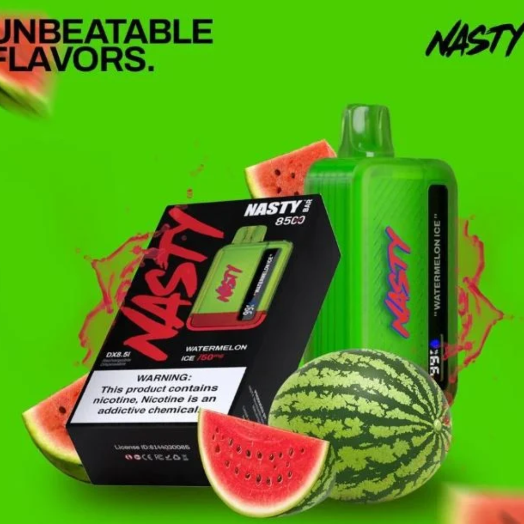 Nasty Bar 8500 Puffs – Watermelon Ice flavor: refreshing icy sweet watermelon.
