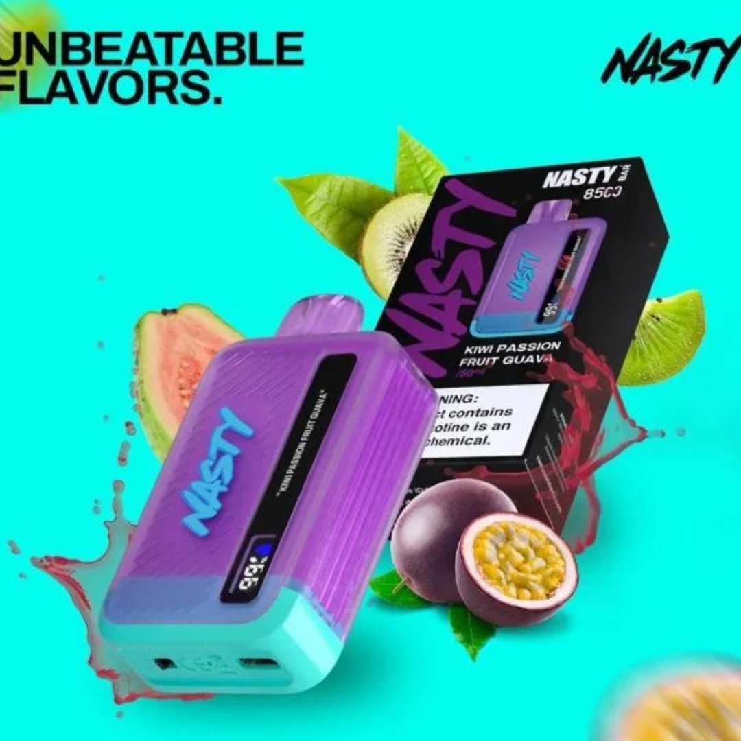 Nasty Bar 8500 Puffs – Kiwi Passion Fruit Guava flavor: tangy kiwi and exotic passion fruit layered in tropical guava.