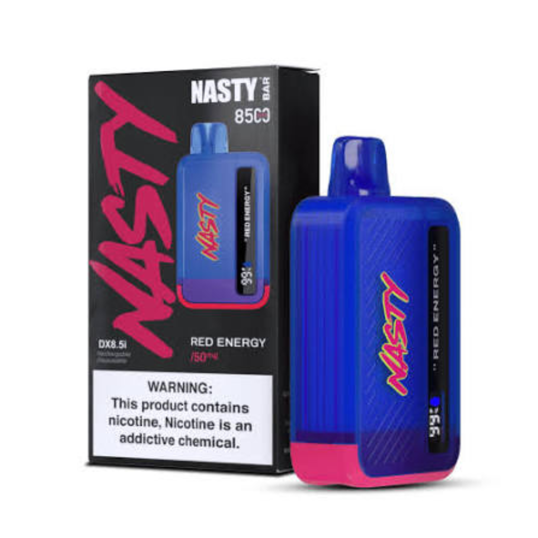 Nasty Bar 8500 Puffs – Red Energy flavor: replicates the bold, sweet, and tangy taste of classic red energy drinks like Red Bull.
