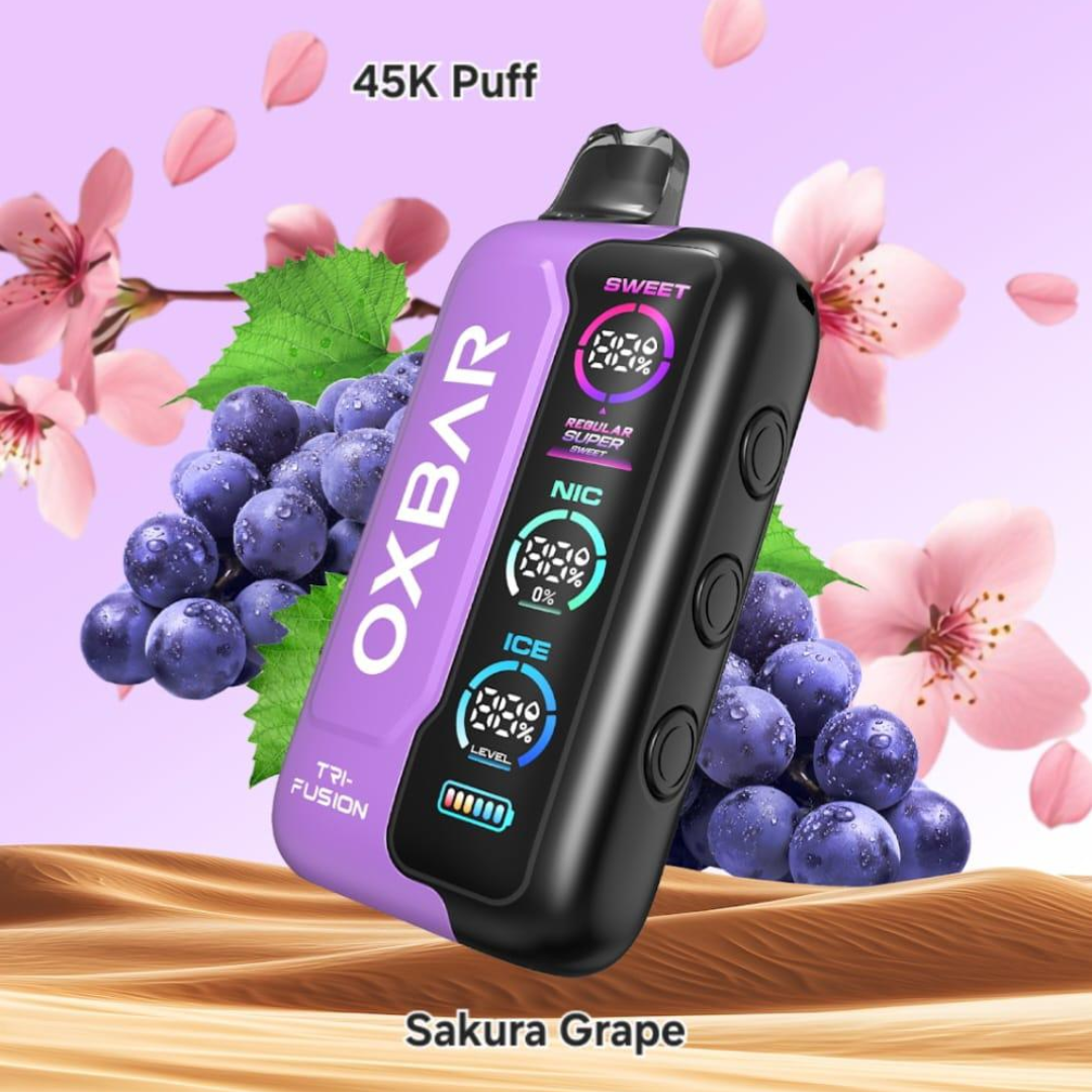 Oxbar Tri-Fusion 45000 Puffs Sakura Grape vape – delicate sakura and grape flavor, next-day UAE delivery