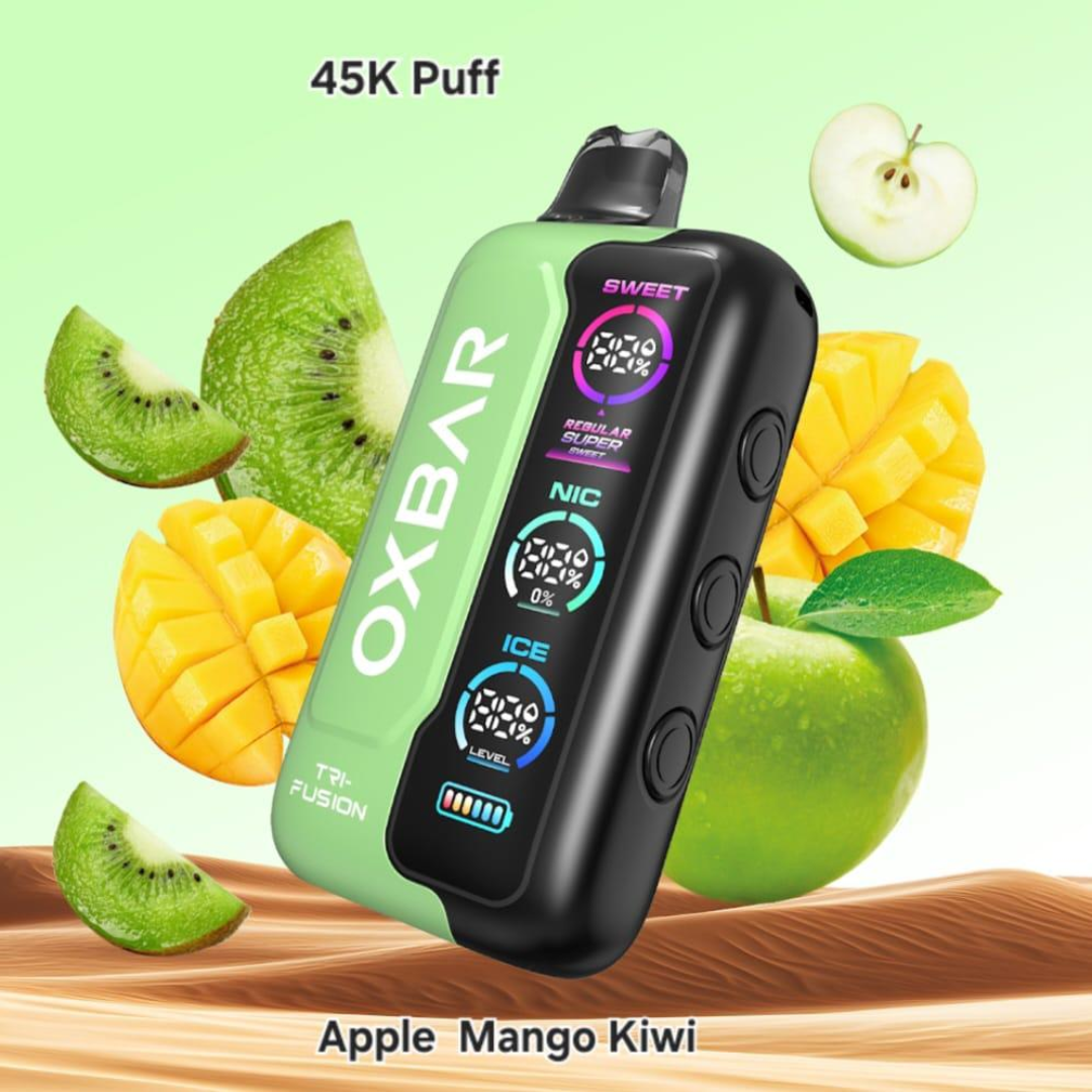 Oxbar Tri-Fusion 45000 Puffs Apple Mango Kiwi vape – tropical fruit blend, speedy delivery across Dubai & UAE