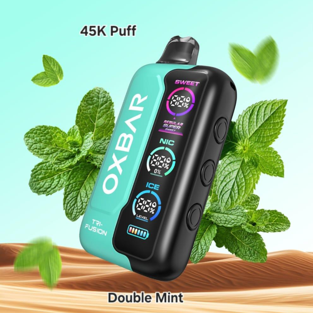 Oxbar Tri-Fusion 45000 Puffs Double Mint vape – intense minty freshness, fast UAE shipping from Sharjah to Abu Dhabi