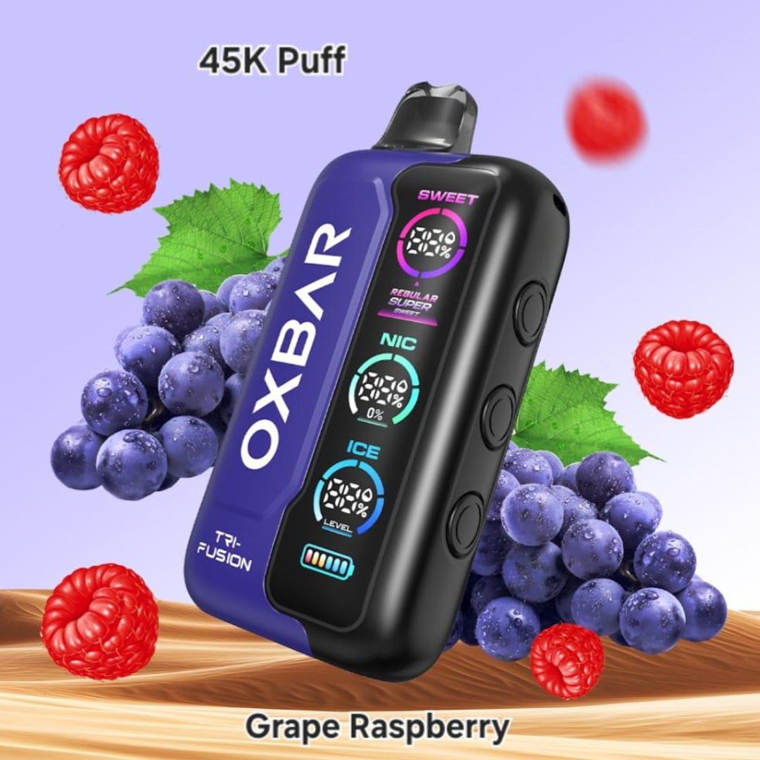 Oxbar Tri-Fusion 45000 Puffs Grape Raspberry vape – juicy grape raspberry duo, next-day delivery Dubai & UAE