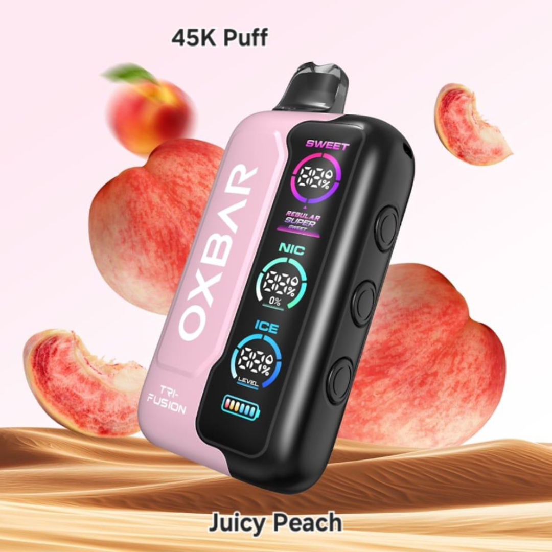 Oxbar Tri-Fusion 45000 Puffs Juicy Peach vape – luscious peach taste, same-day dispatch across Dubai & UAE