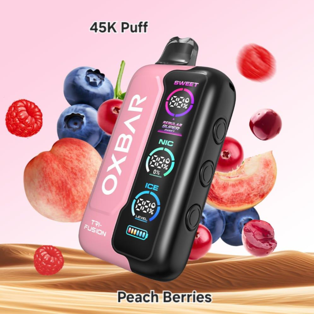 Oxbar Tri-Fusion 45000 Puffs Peach Berries vape – peach & mixed berries blend, fast delivery Dubai to Sharjah