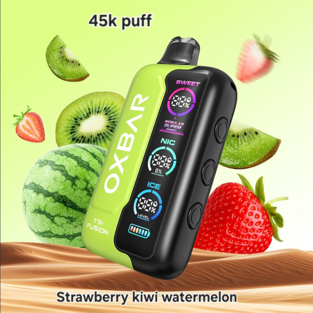 Oxbar Tri-Fusion 45000 Puffs Strawberry Kiwi Watermelon vape – triple fruit refresh, free UAE delivery in 24h