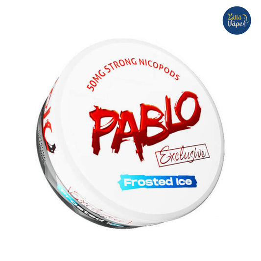 Close-up of Pablo Frosted Ice 50mg Nicotine Pouches – premium, tobacco-free, slim all-white snus delivering an invigorating icy mint kick, designed for experienced users in Dubai, Abu Dhabi, and across the UAE.