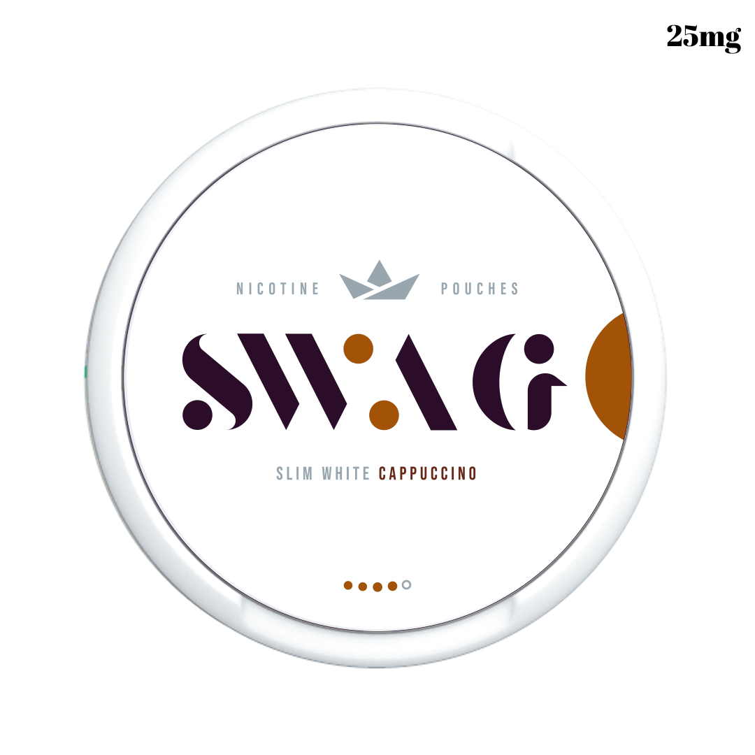 SWAG Cappuccino 25mg (4-dot) — rich coffee slim pouches, strong nicotine, tobacco-free, Abu Dhabi, Dubai, Sharjah & UAE