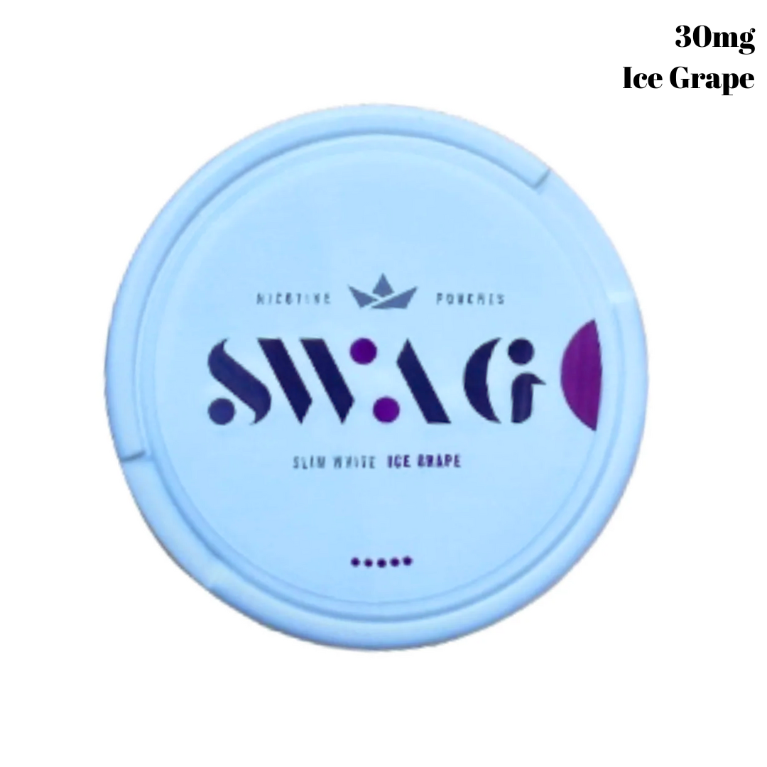 SWAG Ice Grape 30mg (5-dot) — extra-strong icy grape pouches, cooling all-white portions Dubai & UAE