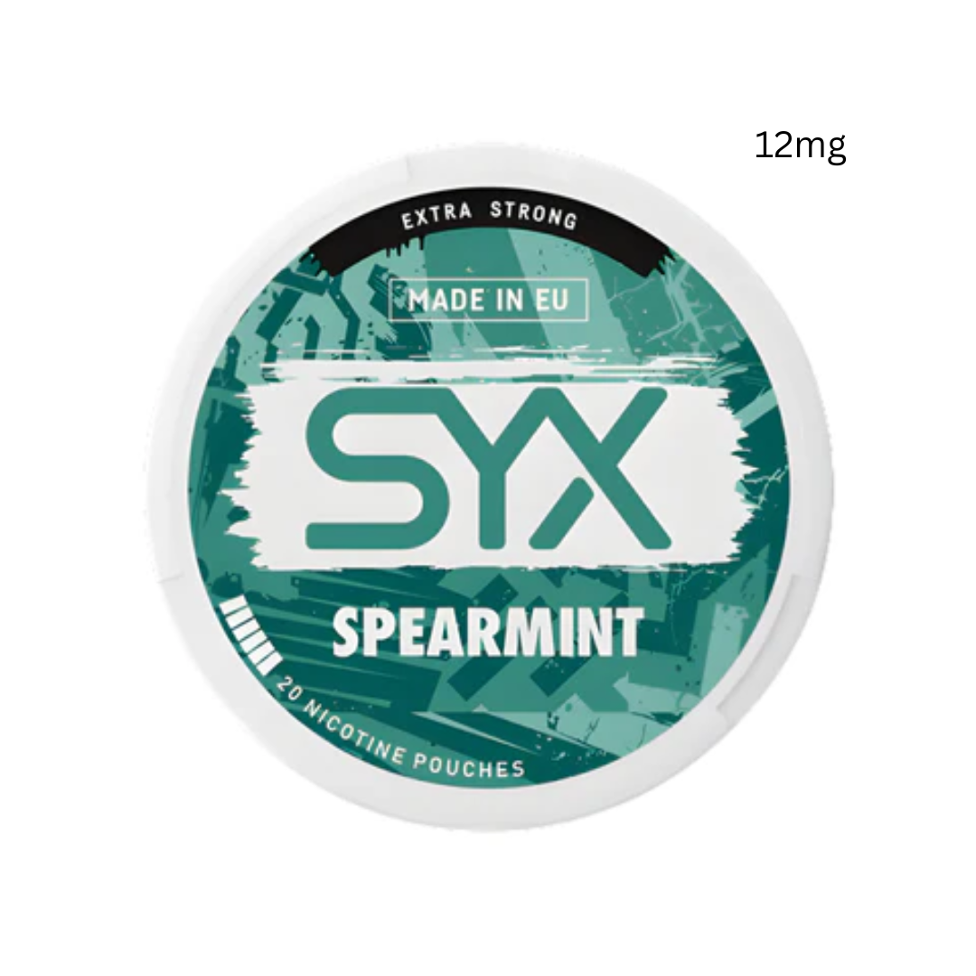 SYX Spearmint 12mg Nicotine Pouches can with refreshing spearmint flavor for customers in Dubai and all UAE