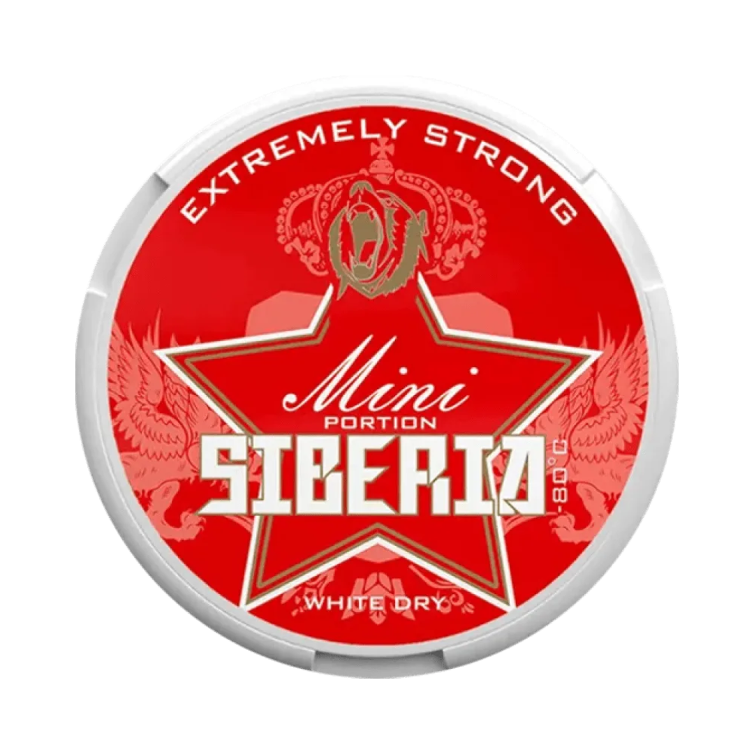 Siberia Red Mini White Dry snus can, 21.5mg per pouch, strong Swedish nicotine pouches, sold in UAE (Dubai, Sharjah, Ajman, Ras Al Khaimah, Al Ain, Fujairah, Umm Al Quwain & Abu Dhabi)