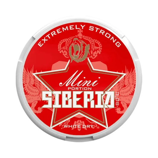 Siberia Red Mini White Dry snus can, 21.5mg per pouch, strong Swedish nicotine pouches, sold in UAE (Dubai, Sharjah, Ajman, Ras Al Khaimah, Al Ain, Fujairah, Umm Al Quwain & Abu Dhabi)