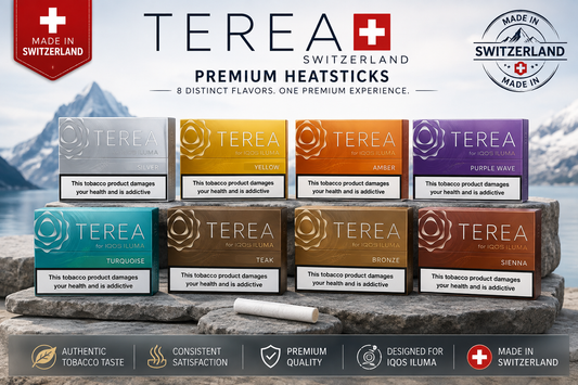 IQOS TEREA Switzerland assorted flavored ILUMA tobacco sticks – premium Swiss-made heat-not-burn sticks delivered in Dubai UAE.