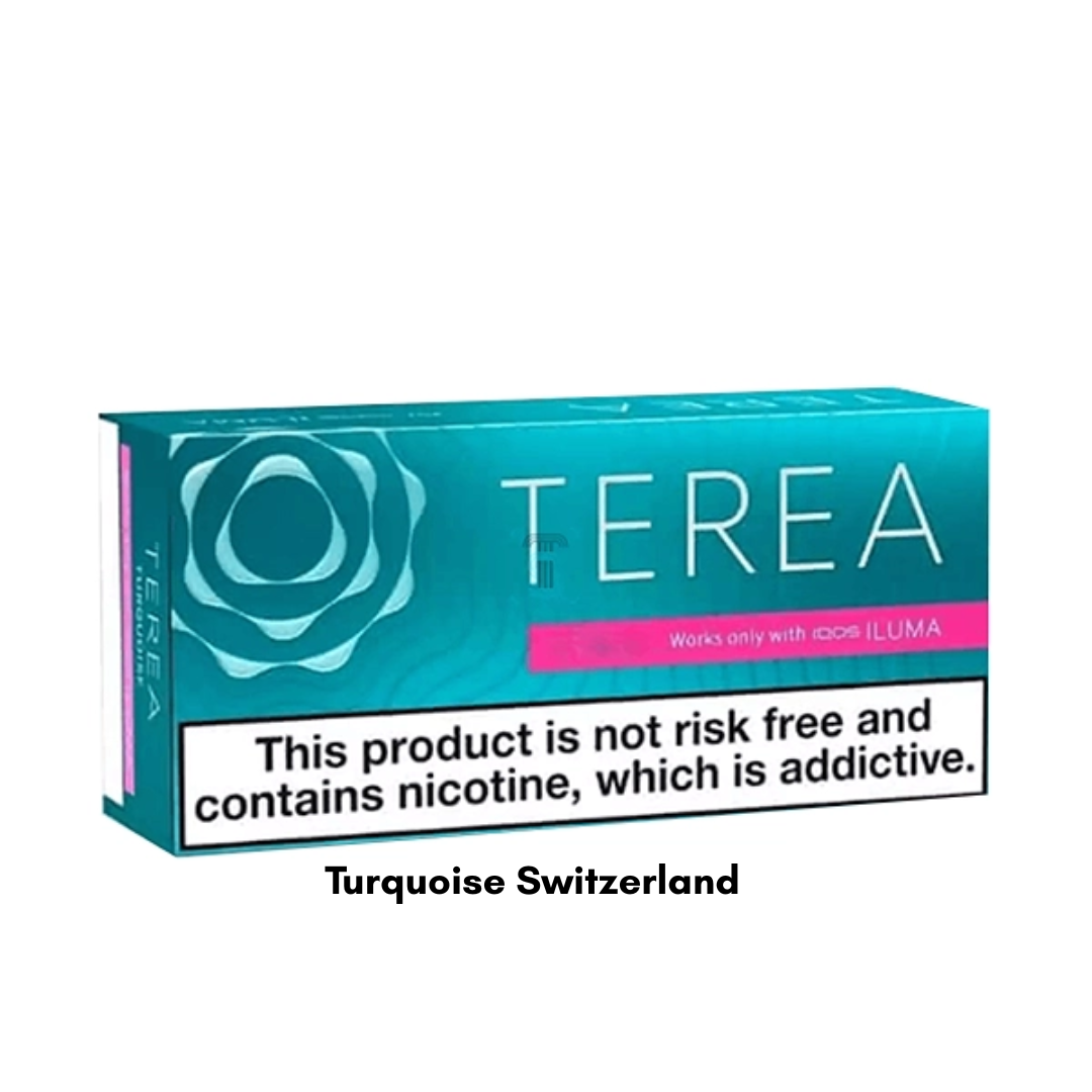 IQOS TEREA Turquoise Swiss ILUMA stick – toasted tobacco blended with refreshing peppermint and cool menthol.