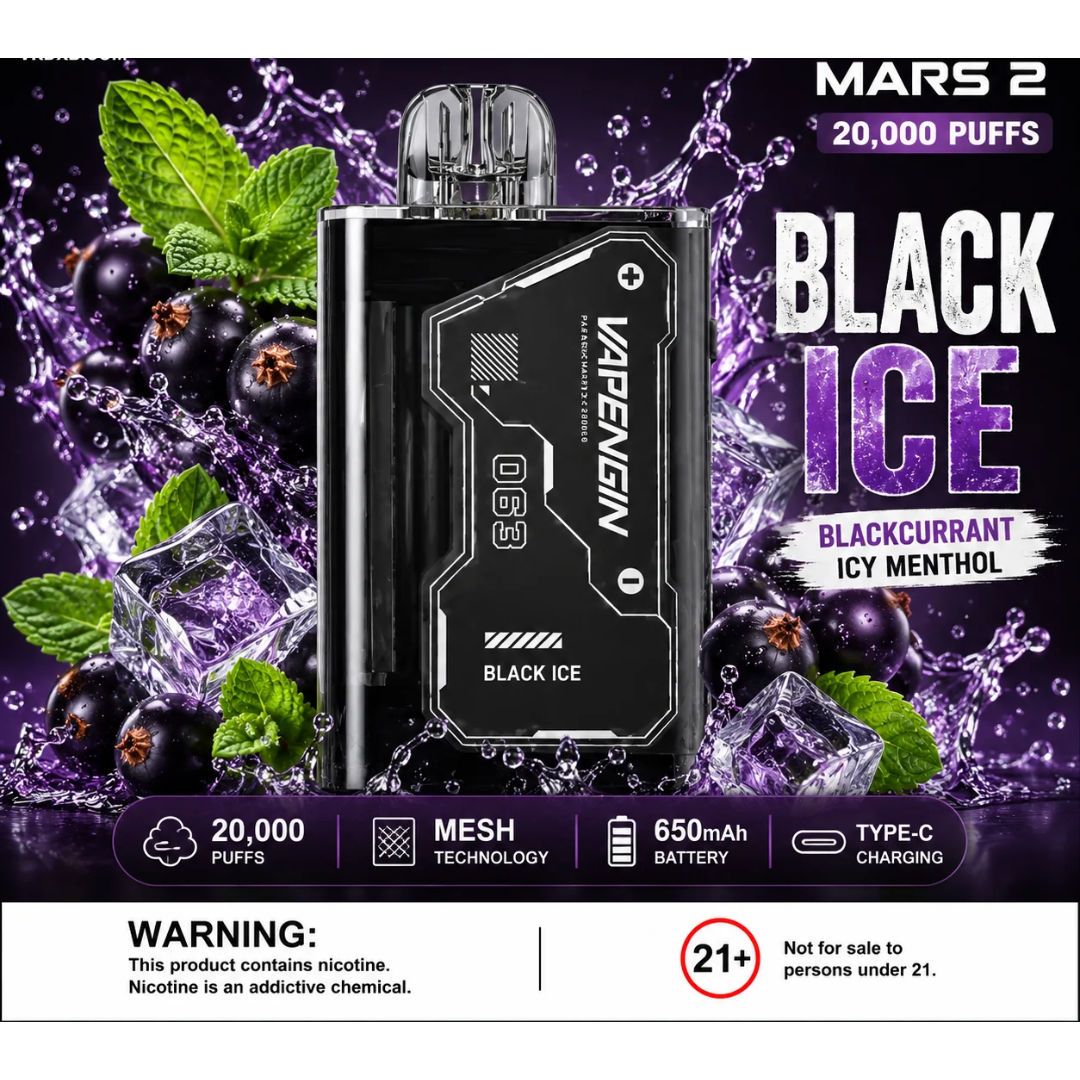 Vapengin Mars 2 20K Puffs Disposable Vape – Black Ice flavor (Dubai, UAE).