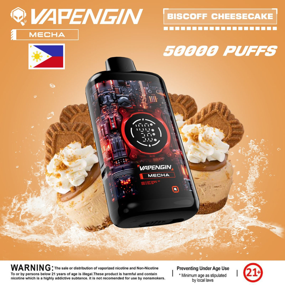 Vapengin Mecha Disposable Vape – Biscoff Cheesecake flavor (rich cinnamon biscuit and tangy cheese notes.