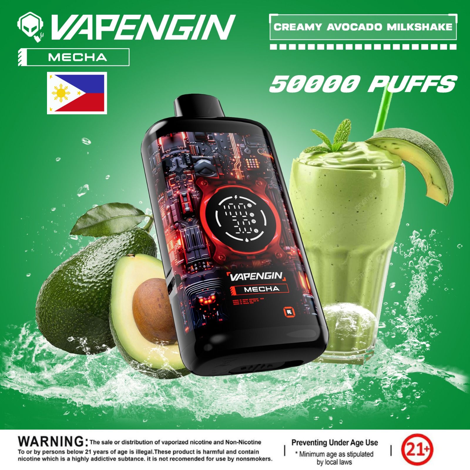 Vapengin Mecha Disposable Vape – Creamy Avocado Milkshake flavor (smooth, sweet avocado and honey nut.