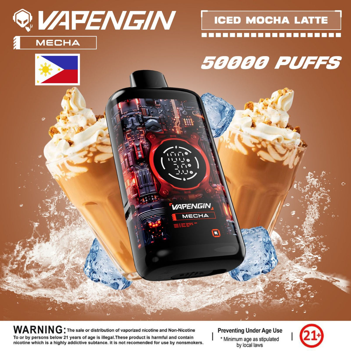 Vapengin Mecha Disposable Vape – Iced Mocha Latte flavor (rich coffee with chocolate and creamy ice.