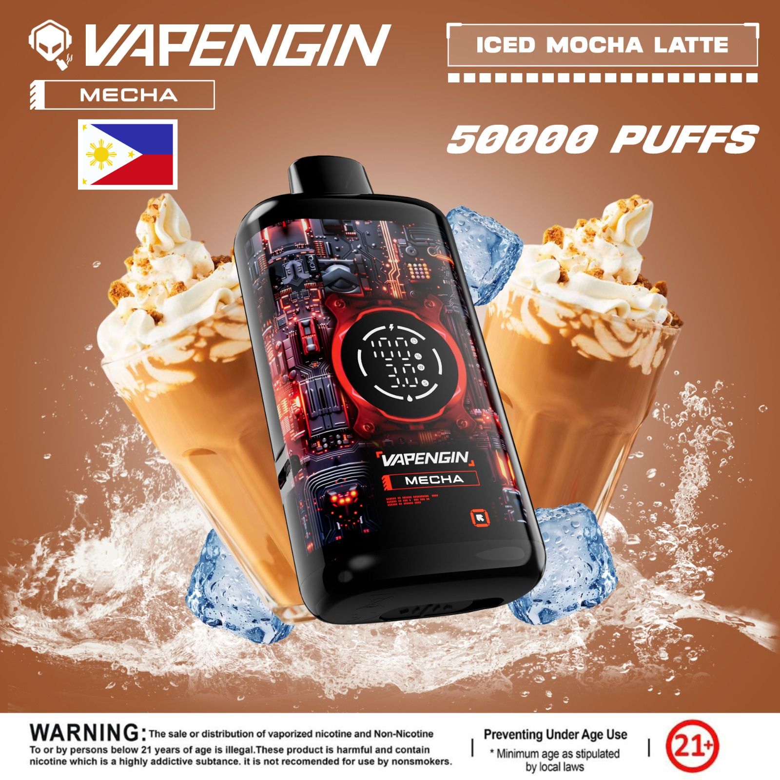 Vapengin Mecha Disposable Vape – Iced Mocha Latte flavor (rich coffee with chocolate and creamy ice.