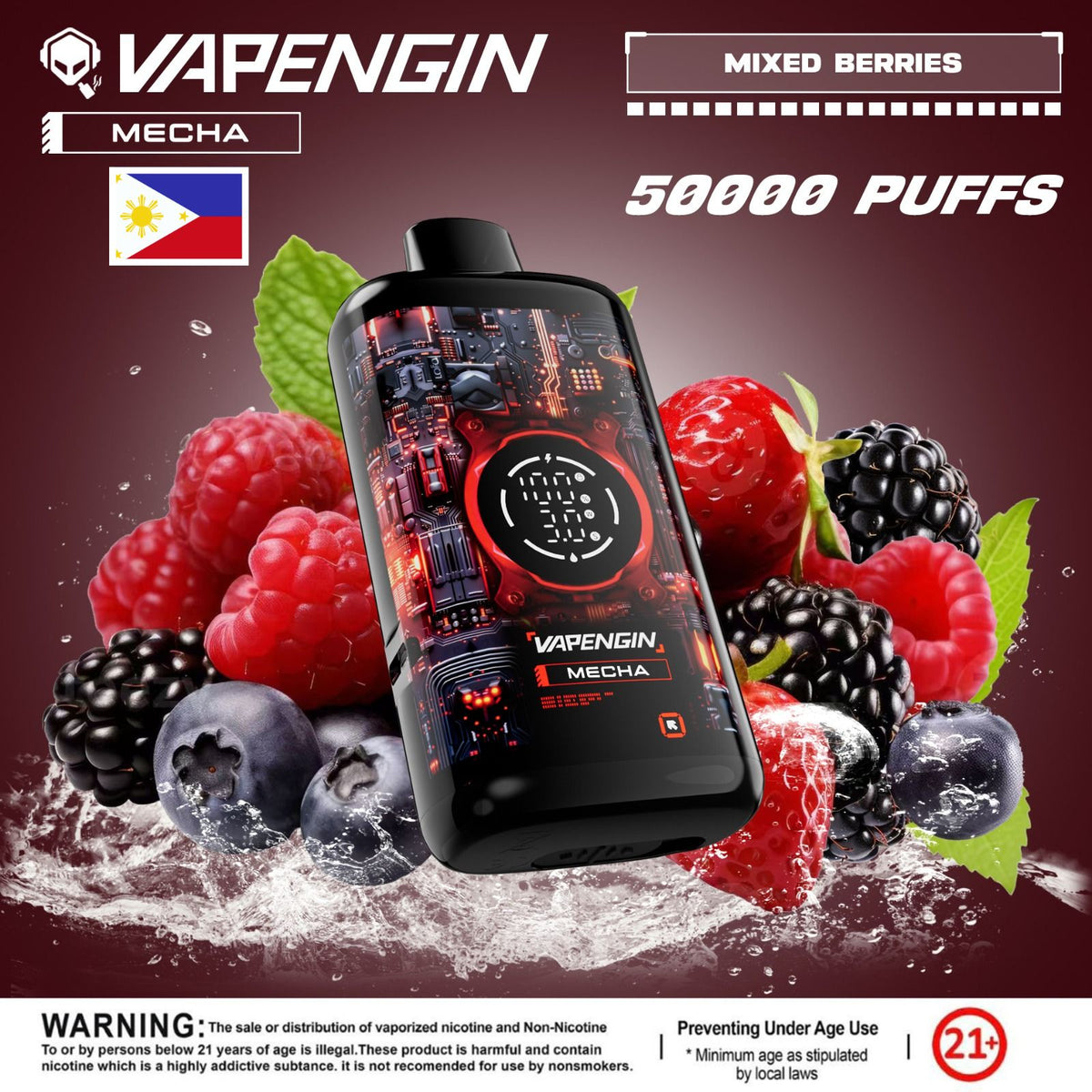 Vapengin Mecha Disposable Vape – Mixed Berries flavor (balanced berry medley like sweet gummy candies.