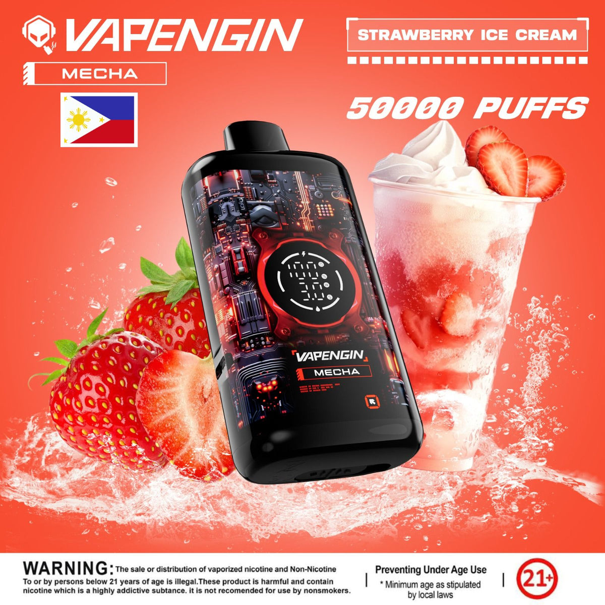 Vapengin Mecha Disposable Vape – Strawberry Ice Cream flavor (sweet strawberry with a creamy finish.