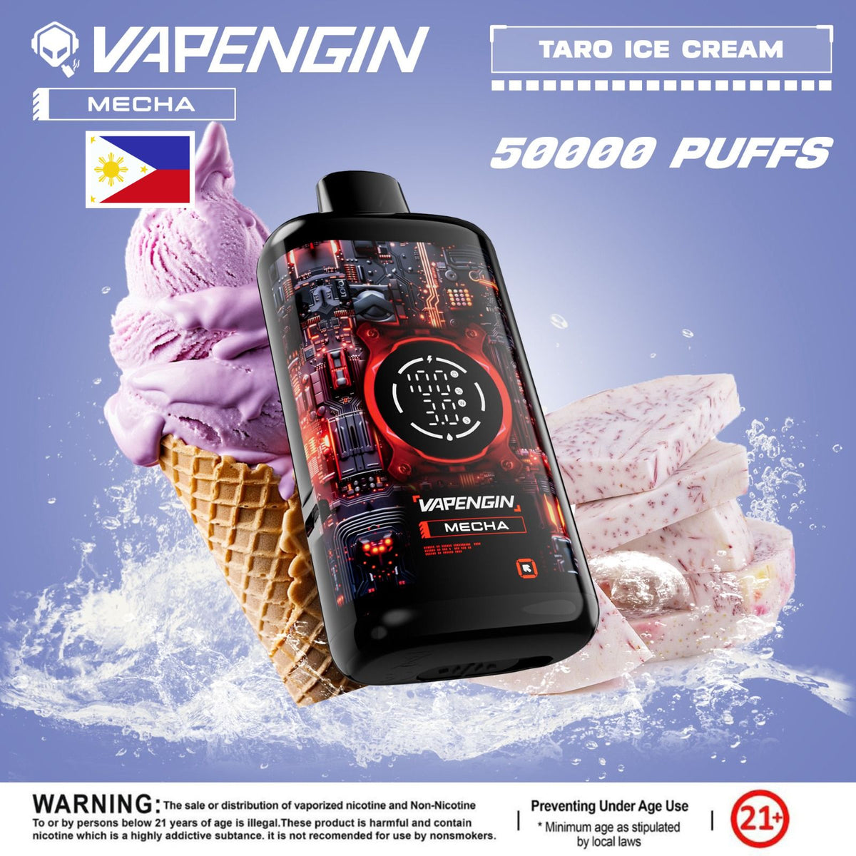 Vapengin Mecha Disposable Vape – Taro Ice Cream flavor (earthy taro root with cool vanilla cream.