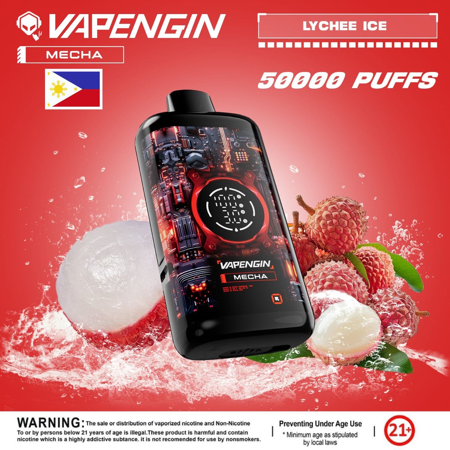 Vapengin Mecha Disposable Vape – Lychee Ice flavor (floral, juicy tropical sweetness.