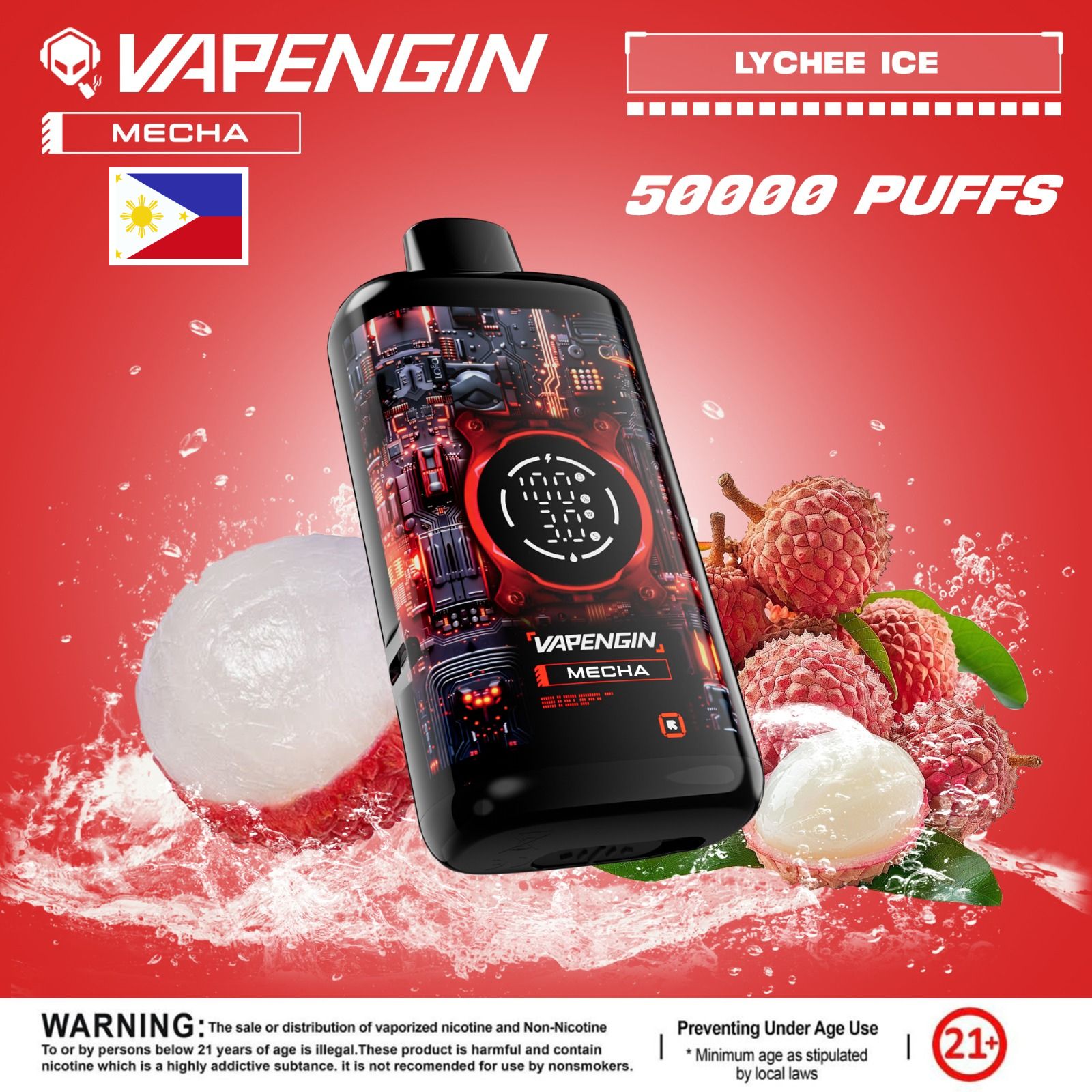 Vapengin Mecha Disposable Vape – Lychee Ice flavor (floral, juicy tropical sweetness.