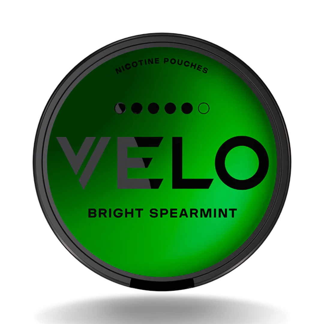 VELO Bright Spearmint 14mg nicotine pouches 20mg/g 5 dot green tin Dubai UAE