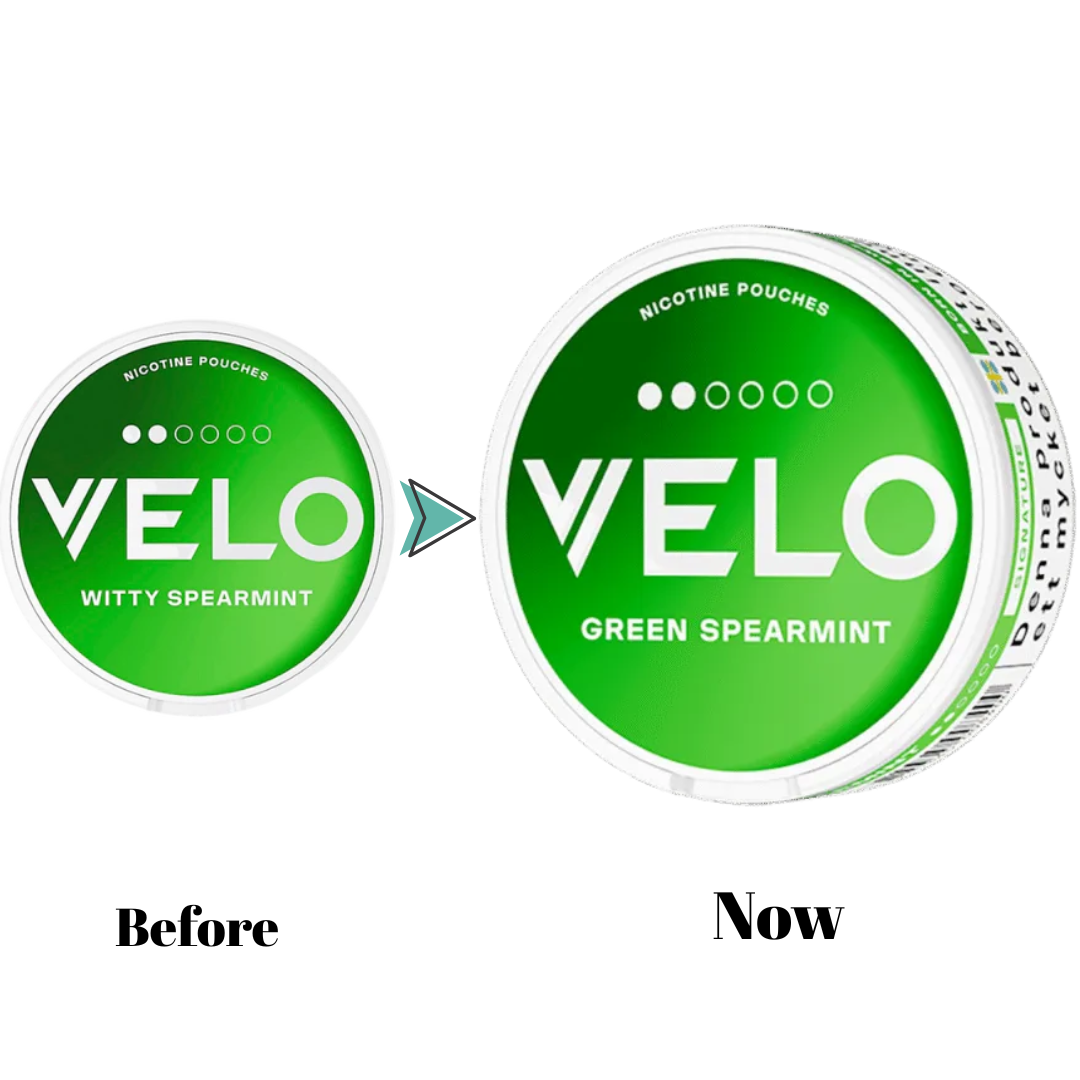 Matte-finish green VELO Green Spearmint 6 mg nicotine pouch can from Sweden, with silver rim and lid slightly ajar revealing 20 slim, all-white, tobacco-free spearmint pouches—premium long-lasting mint freshness, available in Dubai, Abu Dhabi, Sharjah & across the UAE.
