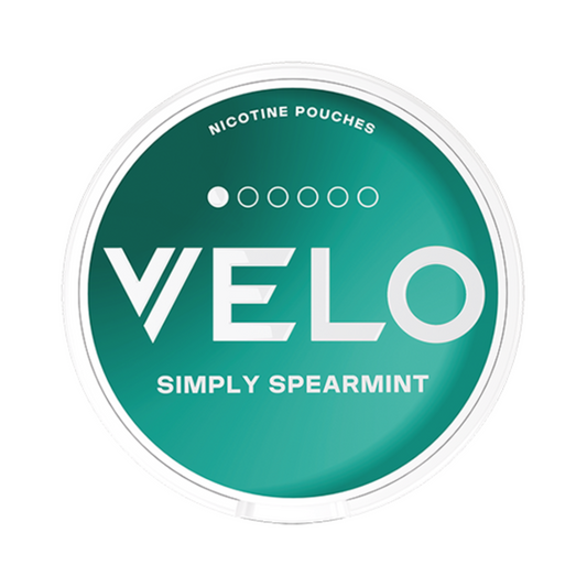 Velo Simply Spearmint Mini 4mg 1Dot Nicotine Pouches tin on white background – Dubai UAE smoke-free freshness