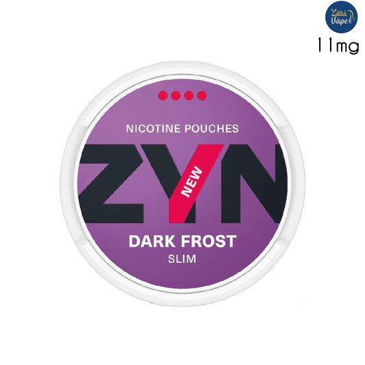 ZYN Dark Frost Slim 11mg nicotine pouches packaging showcasing sleek design and premium quality