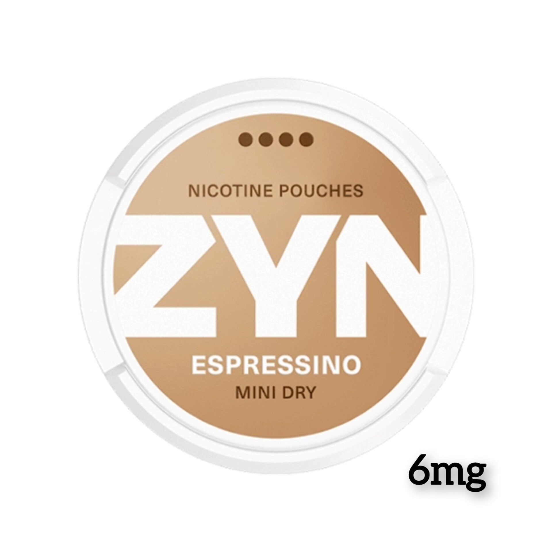 Close-up image of ZYN Mini Dry Espressino 6mg/4 dots Nicotine Pouches featuring sleek, modern packaging with bold 6mg labeling and distinctive branding, available in the UAE for a premium tobacco-free experience.