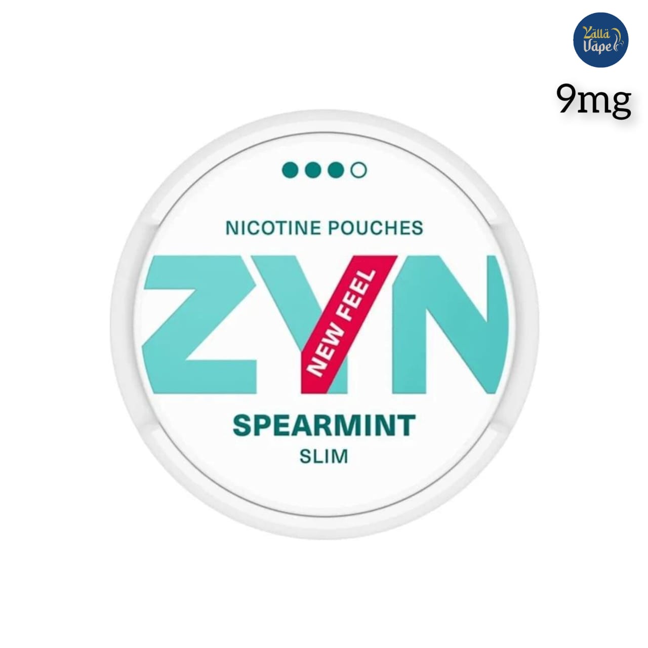 Close-up image of ZYN Spearmint Slim 9mg Nicotine Pouches packaging available in the UAE, featured on a Shopify storefront with sleek, modern design, prominent 9mg labeling, and bold spearmint accents for a premium, tobacco-free nicotine experience.