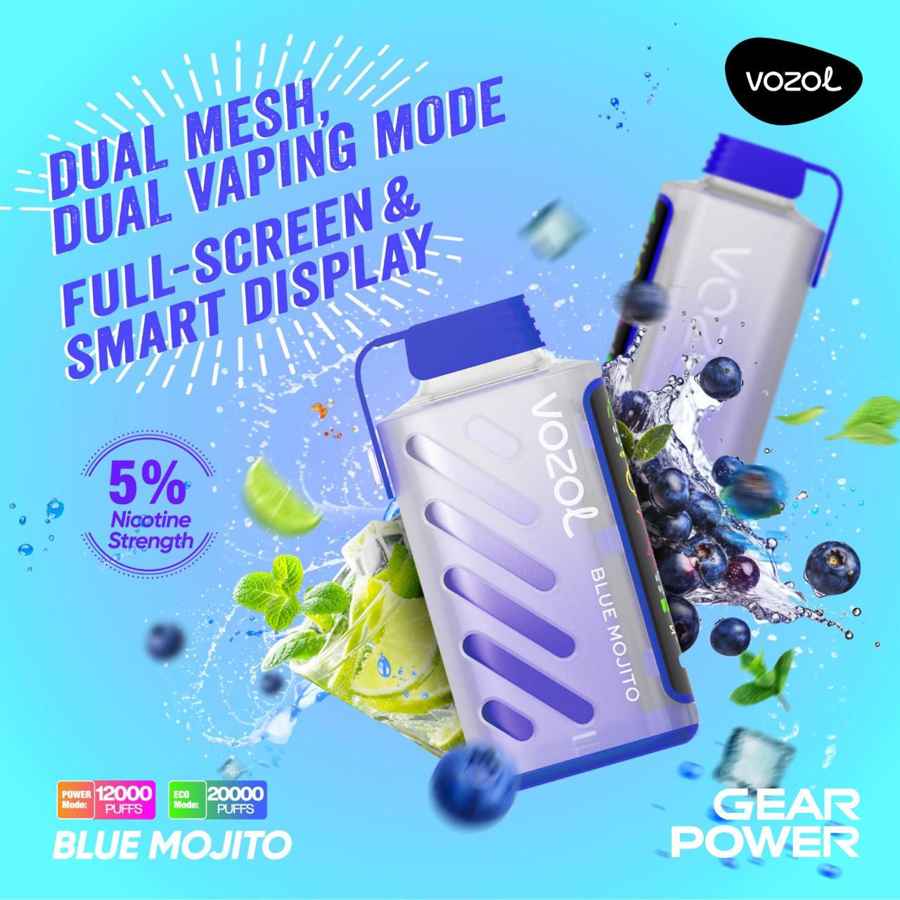 VOZOL Gear Power 20000 Puffs 50mg Dual Mode Disposable Vape In Dubai UAE