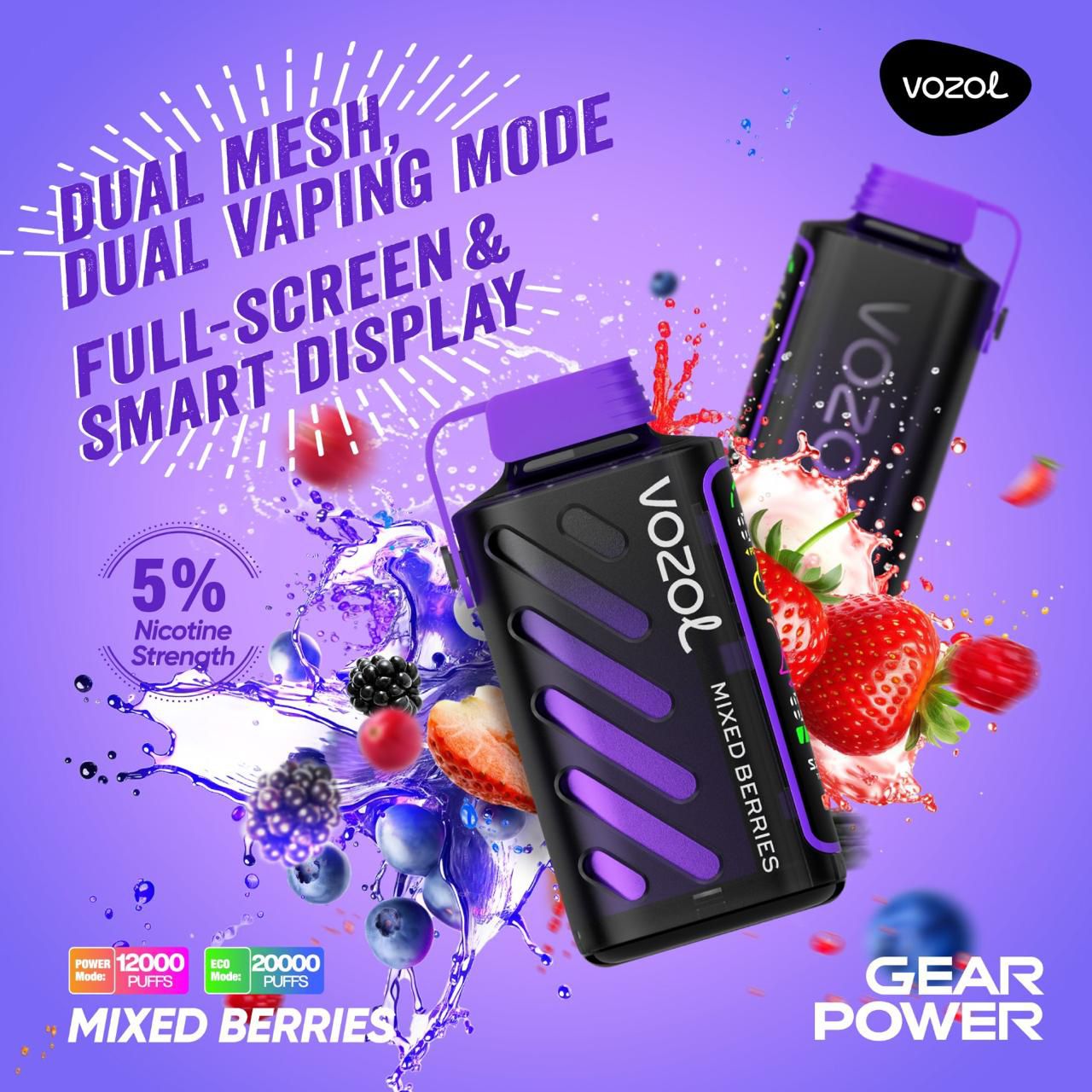 VOZOL Gear Power 20000 Puffs 50mg Dual Mode Disposable Vape In Dubai UAE