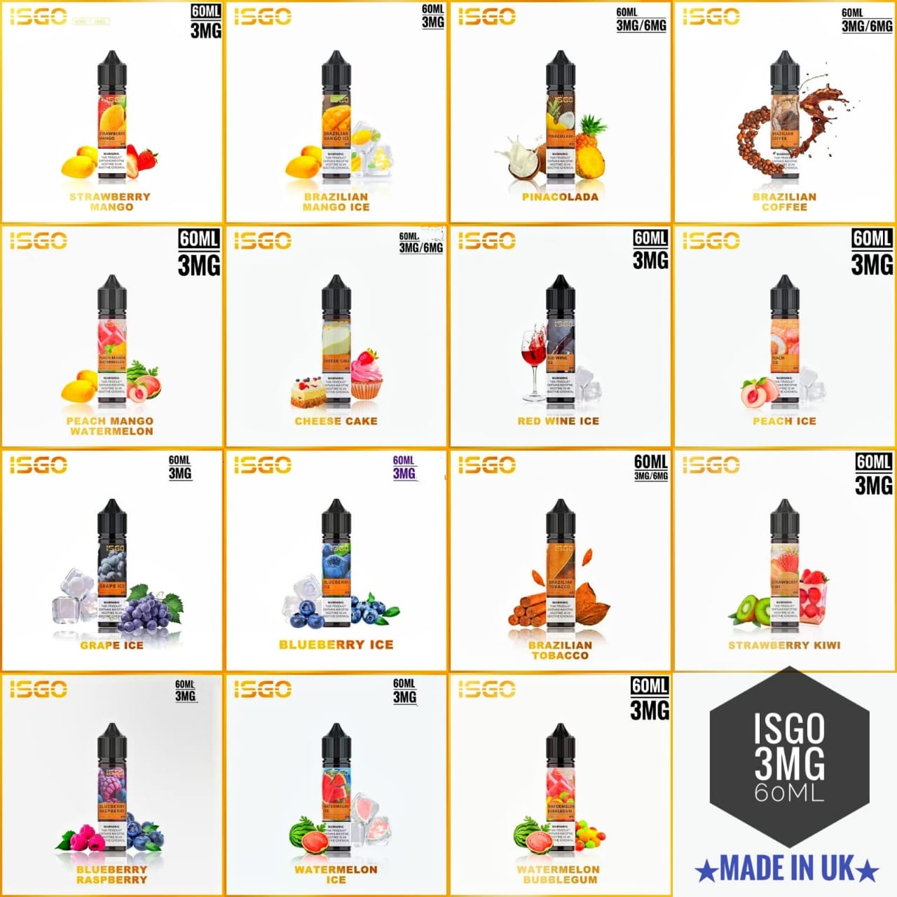 ISGO 60ML E-LIQUID 3mg & 6mg ALL FLAVORS