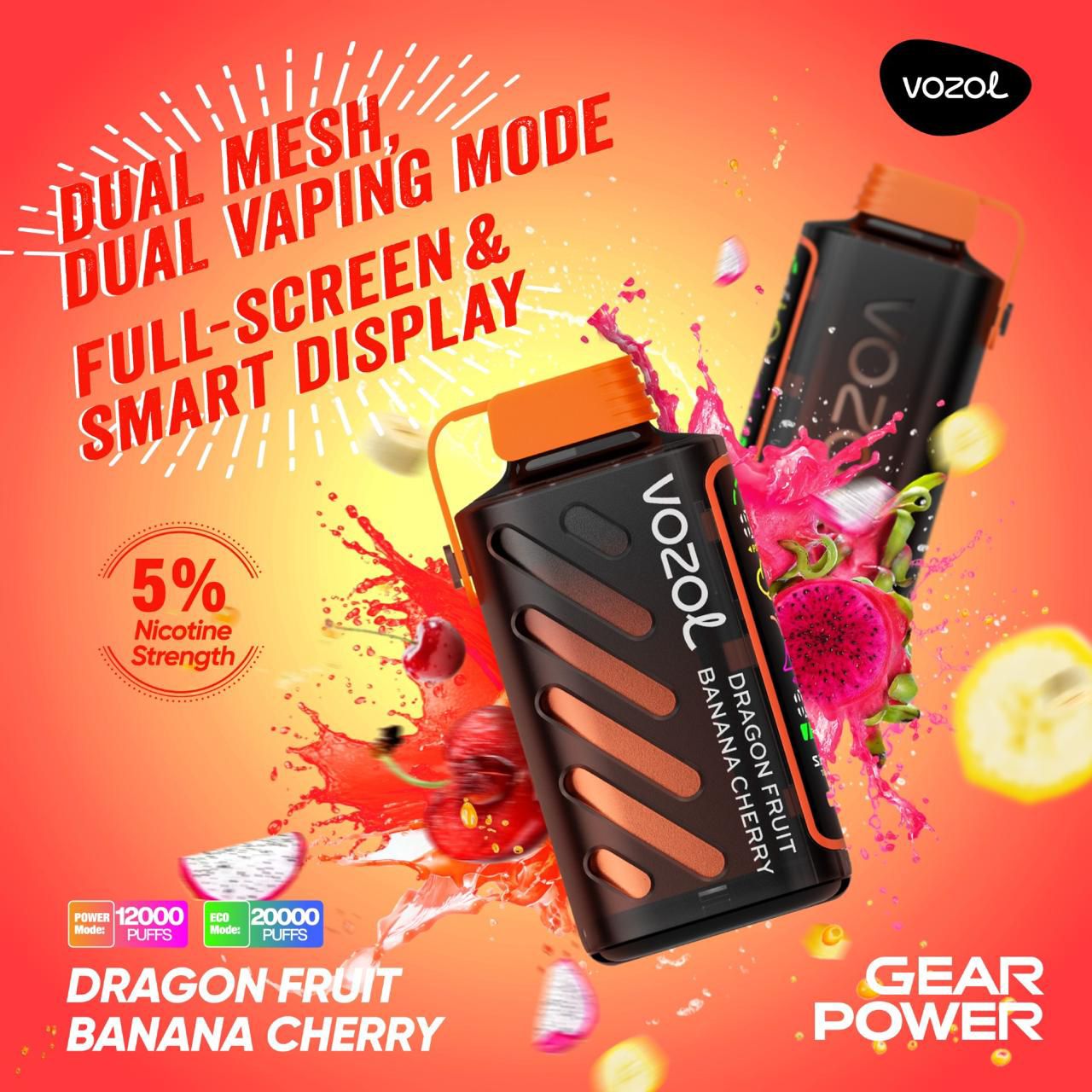 VOZOL Gear Power 20000 Puffs 50mg Dual Mode Disposable Vape In Dubai UAE