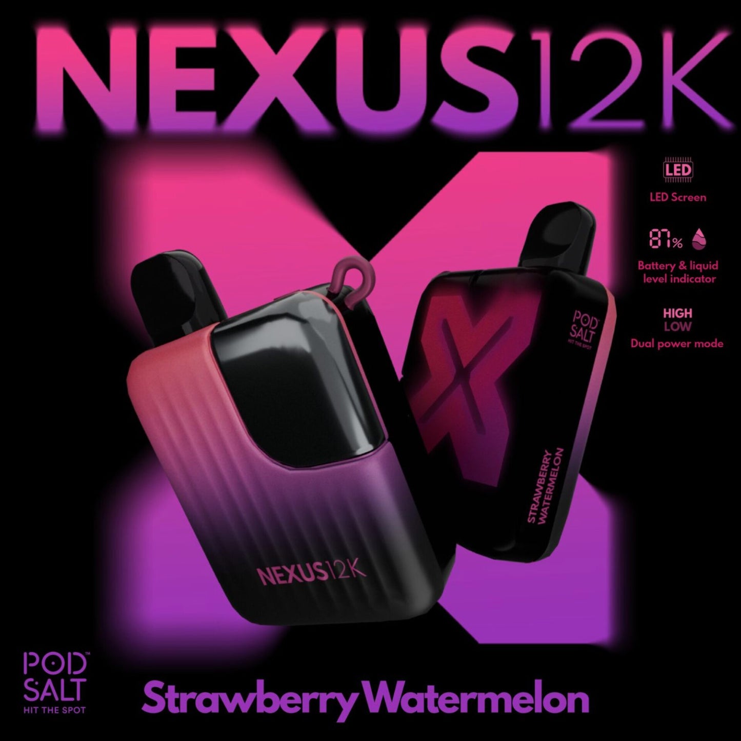 Pod Salt Nexus 12000 Puffs Strawberry Watermelon Disposable Vape 20mg nicotine. Pod Salt Nexus 12k Puffs Disposable Vape 