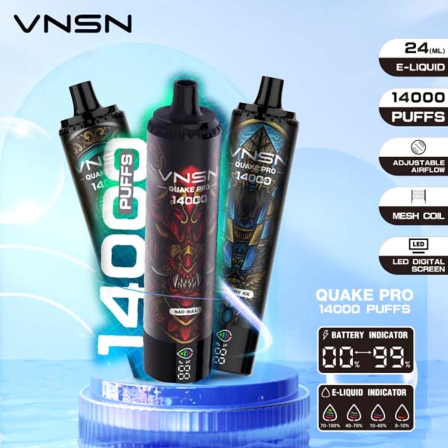 VNSN QUAKE PRO 14000 PUFFS DISPOSABLE VAPE 50MG/5% NICOTINE DISPOSABLE VAPE WITH ALL NEW FLAVORS