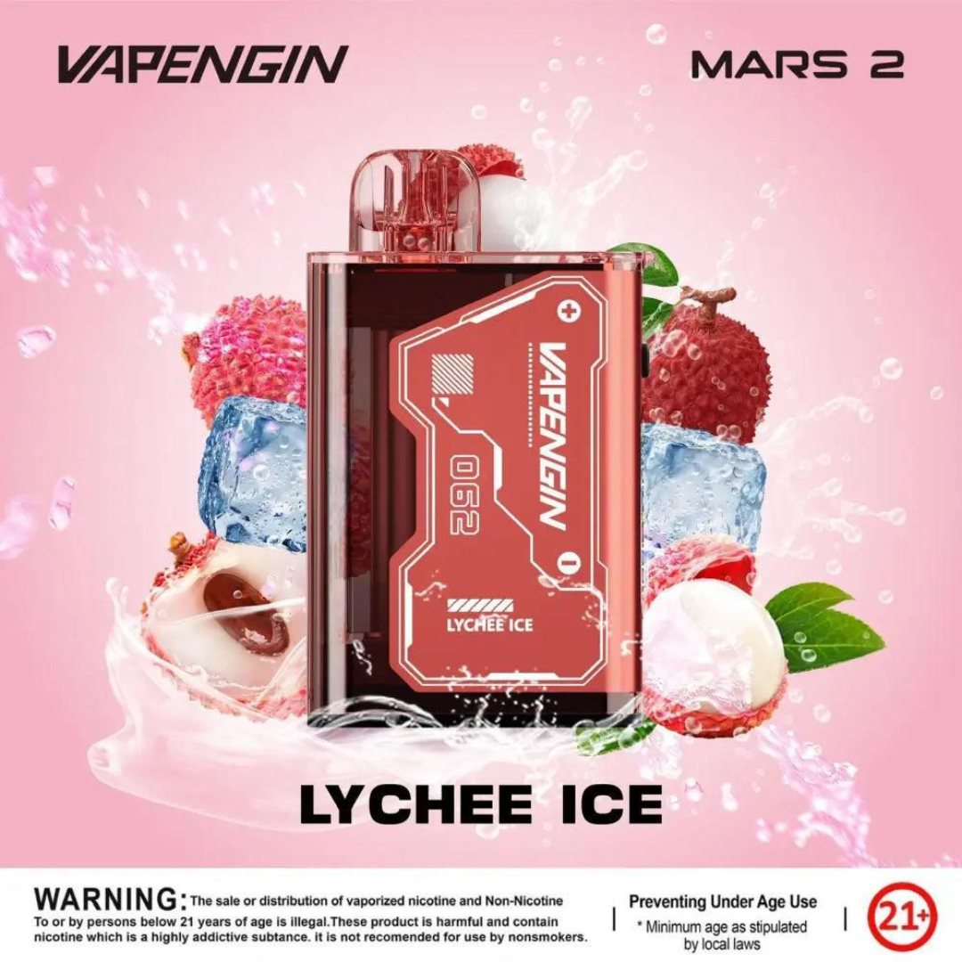 Vapengin Mars 2 20K Puffs — Lychee Ice, refreshing icy lychee vape with crisp mint note, rechargeable Type-C. Buy in Sharjah & UAE