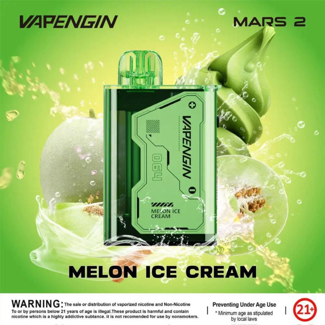 Vapengin Mars 2 20,000 Puffs — Melon Ice Cream, icy melon dessert vape with creamy finish, 700mAh rechargeable. Available Dubai