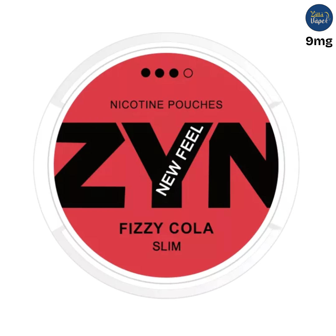 ZYN Fizzy Cola Slim 9mg nicotine pouches — tobacco-free slim white pouches, fizzy cola flavor. Dubai, Abu Dhabi, Sharjah, UAE